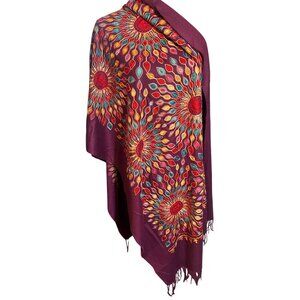 Shawl Floral Embroidered Wrap Scarf Womens Fringe Soft Oversized Purple